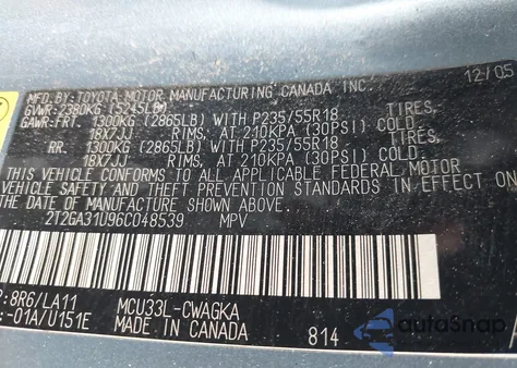 2006 Lexus Rx 330 z USA, uszkodzony, nr VIN 2T2GA31U96C048539